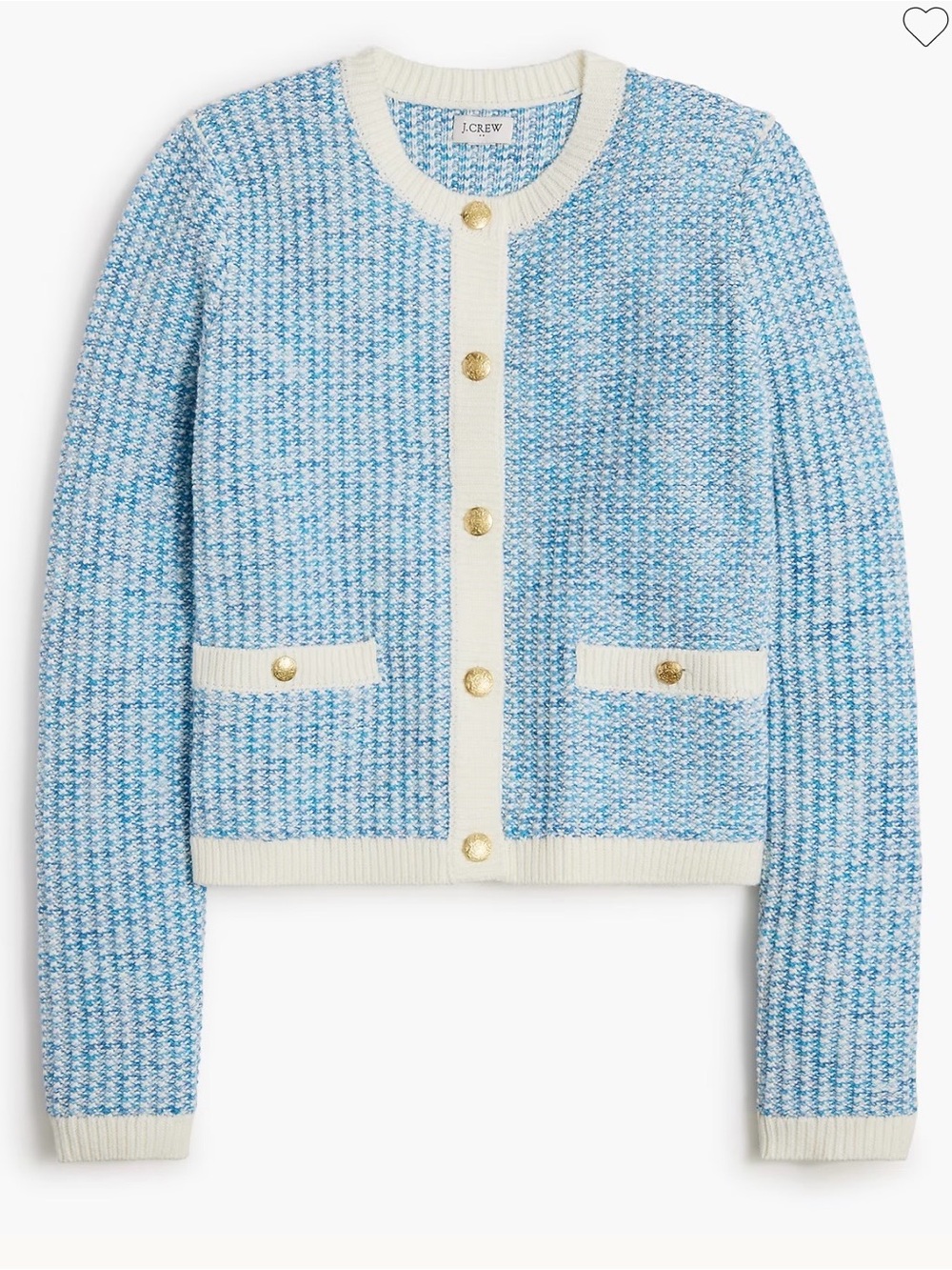 J. Crew Sz XXL* Light Blue Popcorn Stitch Cardigan Ivory Trim Gold Buttons